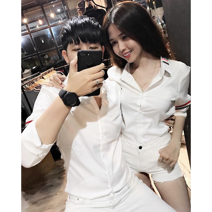 ÁO SƠ MI CẶP TRẮNG VIỀN SỌC 3 MÀU MÃ 4660