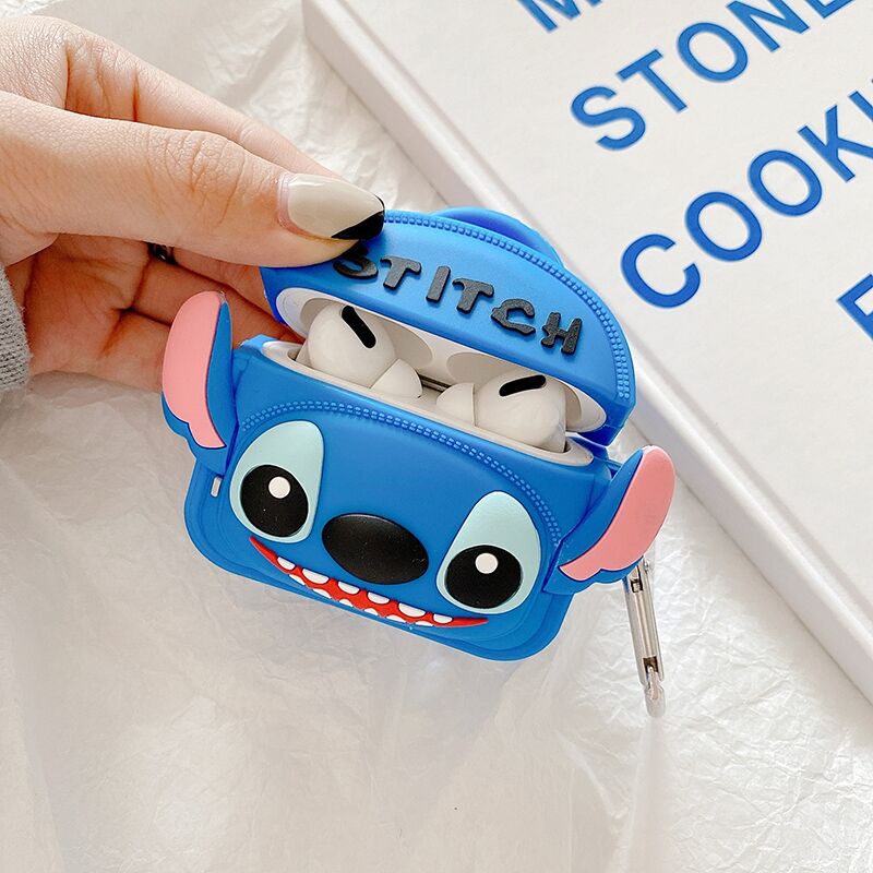 Vỏ Bảo Vệ Hộp Sạc Tai Nghe Airpods 1 2 3 Pro Hình Stitch Dễ Thương Kèm Móc Treo Tiện Dụng