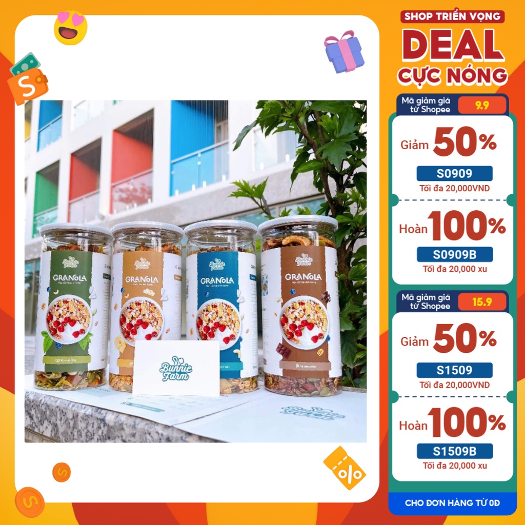 Hạt Granola siêu hạt Bunnie Farm 500gram tỷ lệ 25% yến mạch, Ngũ cốc giảm cân, Ngũ cốc hạt dinh dưỡng