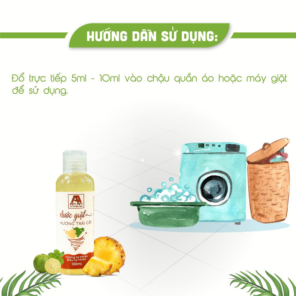 Nước giặt AN AN xả quần áo sơ sinh giặt ,an toàn cho em bé từ 100% tự nhiên Enzym bồ hòn dung tích nhỏ 100ml