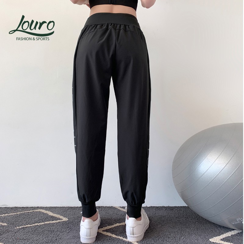 Quần joker nữ Louro QL101, loại quần tập gym nữ dáng jogger mới, kiểu dáng ống rộng chữ dọc cực đẹp