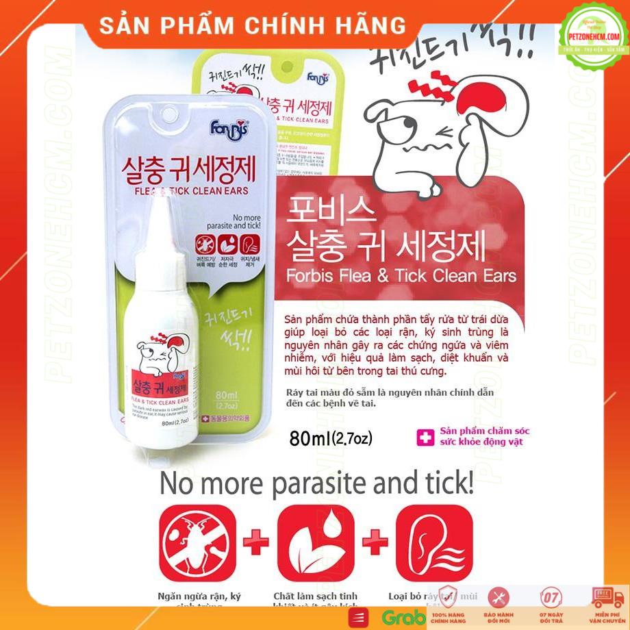 Forcans nước rửa sát trùng lỗ tai chó mèo ⚜ FREESHIP ⚜ Flea &amp; Tick Clean Ears 80ml ngừa rận ký sinh trùng gây viêm tai