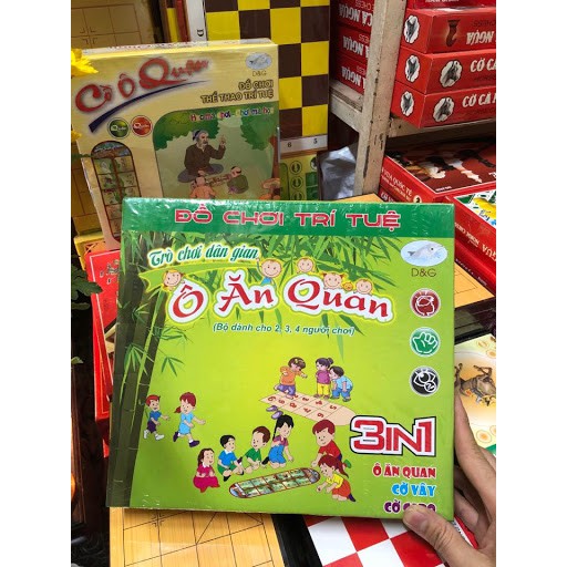 Bộ đồ chơi ô ăn quan 3 trong 1 cỡ to gồm trò chơi ô ăn quan, cờ vây, cờ caro