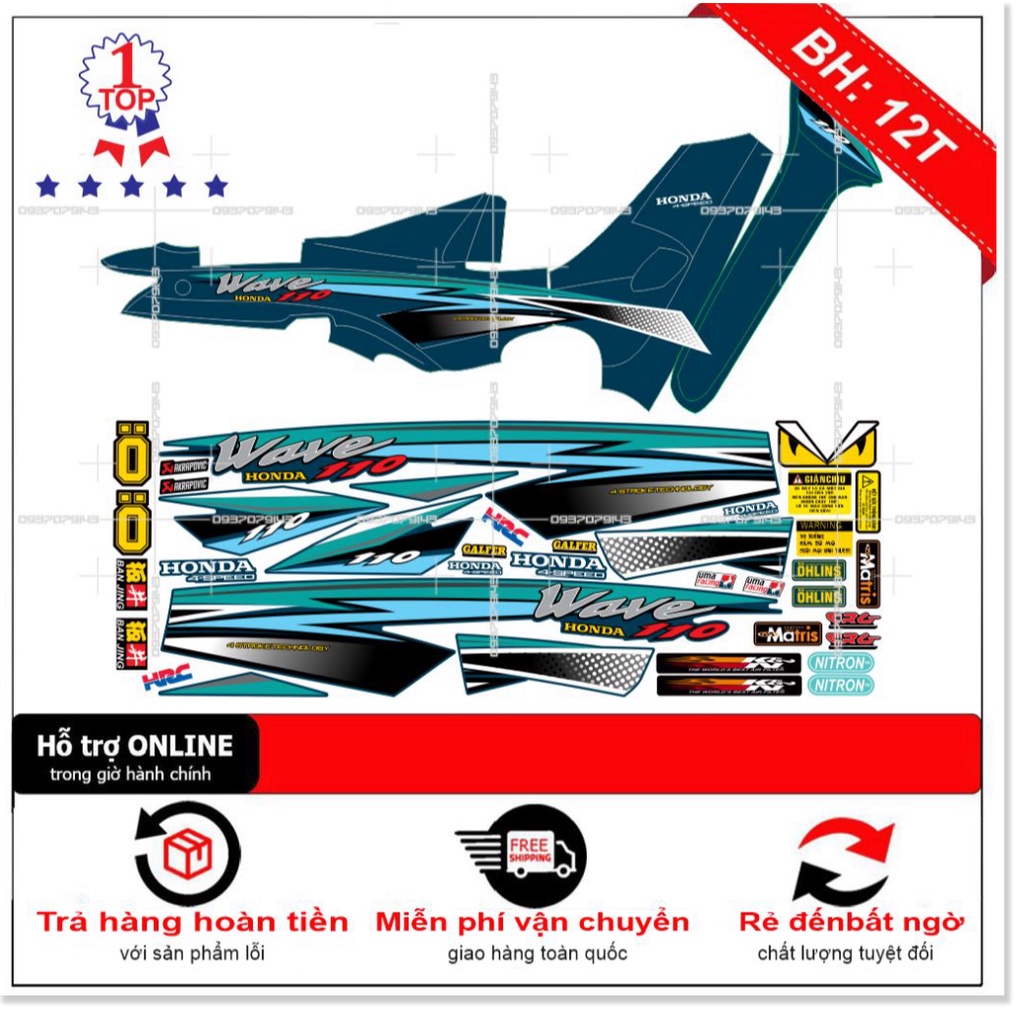 ( Quí khách vui lòng mang ra tiệm cho thợ dán ) Tem wave nhỏ đời đầu xanh nhớt