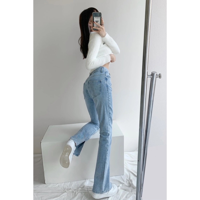 QUẦN JEANS XANH NHẠT XẺ ỐNG (CÓ CLIP QUAY CẬN CHẤT)