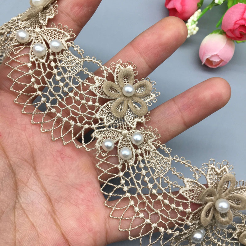 1 Yard Dây Ruy Băng Thêu Hoa Hồng Hòa Tan Trong Đại Dương Đính Ngọc Trai Trang Trí Thủ Công