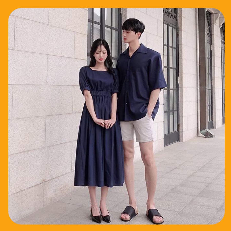 Áo đôi áo cặp FREESHIP Áo đôi nam nữ đẹp Set áo váy sơ mi Hàn Quốc dáng dài COUPLE STORE