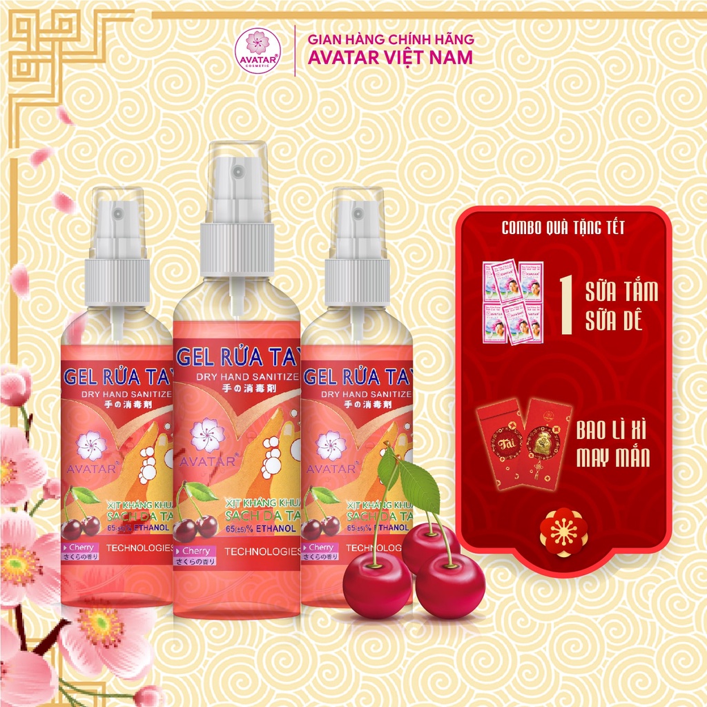 Set 3 Chai Xịt Rửa Tay Hương Cherry Diệt Khuẩn Vượt Trội