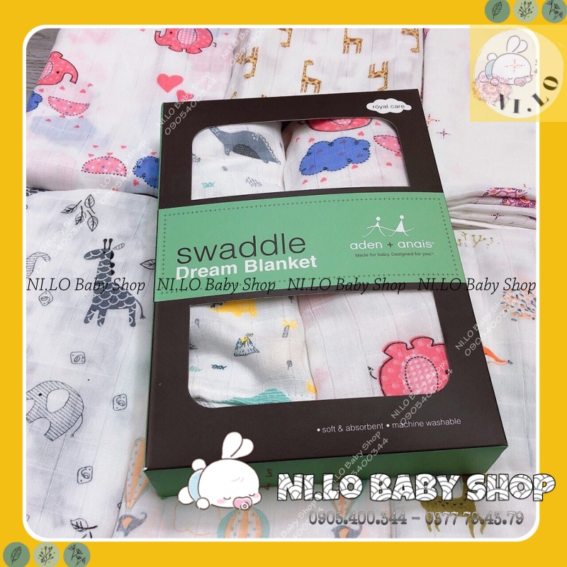 Hộp 2 khăn tắm sợi tre Aden &amp; Anais Swaddle cho bé (Hộp xanh mới)