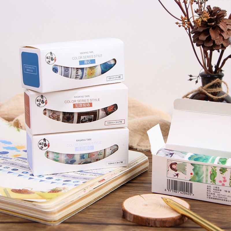 Bộ 5 cuộn băng dính washi tape trang trí sổ