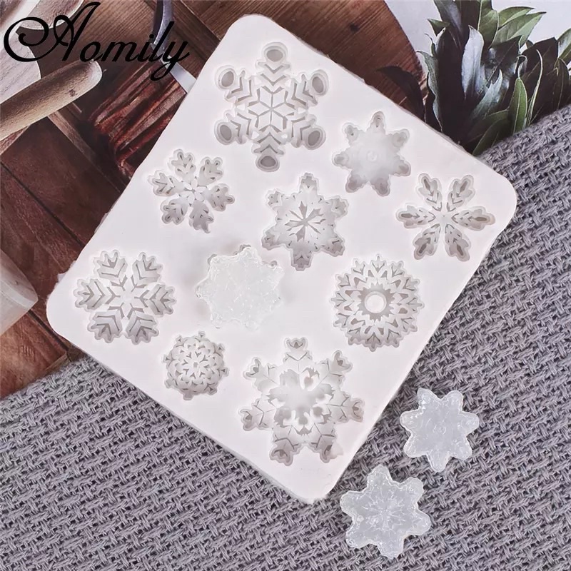 Tấm silicon 10 hoa tuyết 3D làm fondant, trang trí bánh trung thu hiện đại