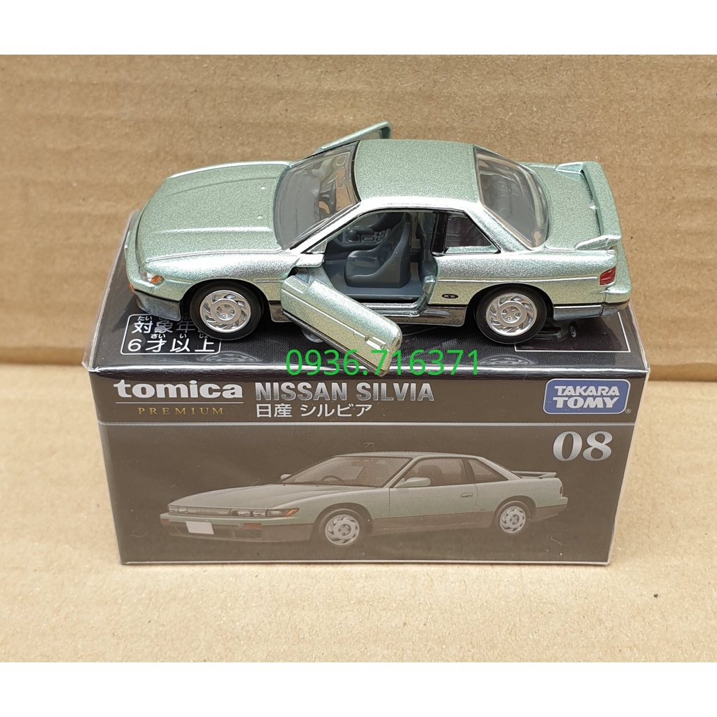 Mô hình siêu xe Nissan Silvia Premium mở được cửa màu xanh lơ tomica Nhật Bản No08