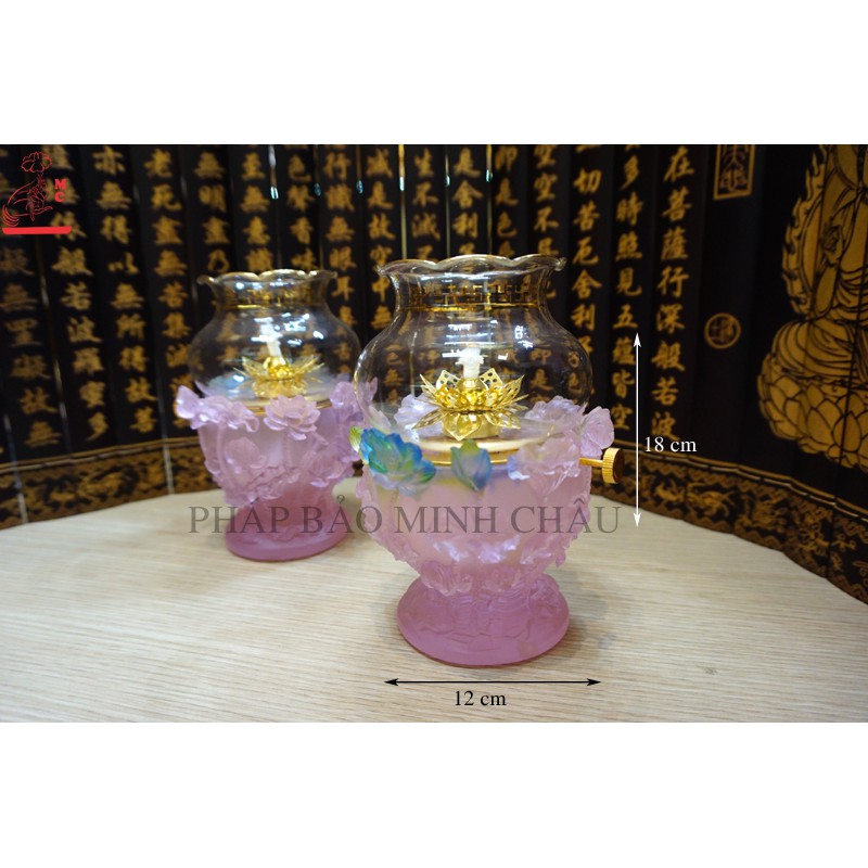 [PHÁP BẢO MINH CHÂU] Đèn Dầu Hoa Sen Nổi Lưu Ly - Hồng (1 chiếc)