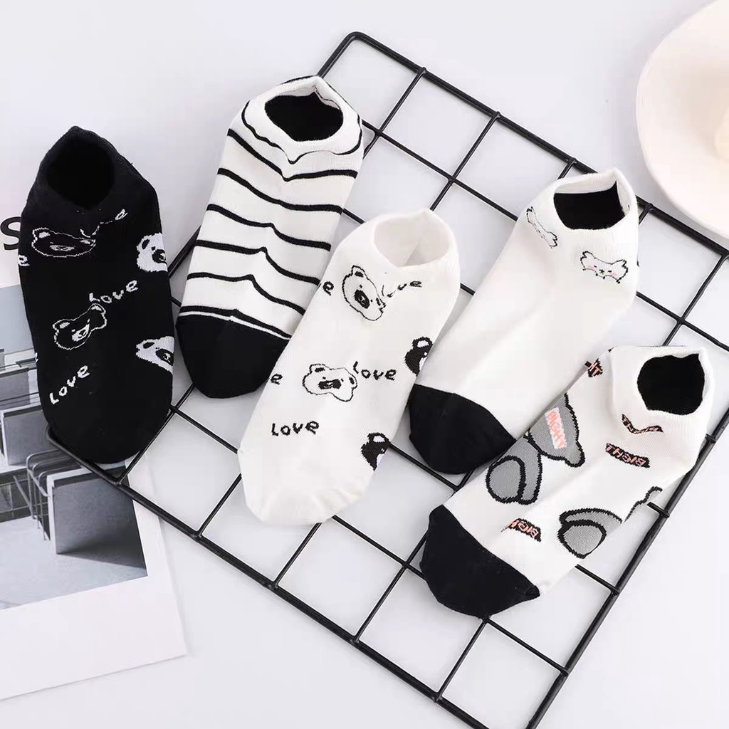 Tất cổ ngắn nữ phong cách trẻ trung, họa tiết hình gấu đáng yêu, chất liệu cotton, thấm hút mồ hôi TT84