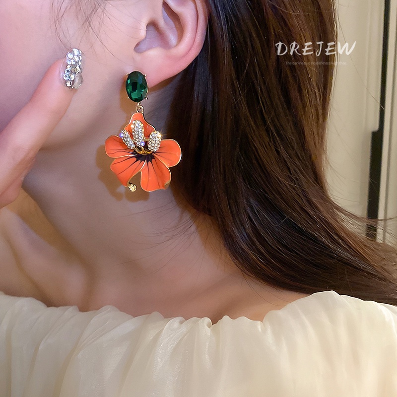Khuyên tai DREJEW 1 hình hoa đính đá phong cách Âu Mỹ thời trang độc đáo chất lượng cao