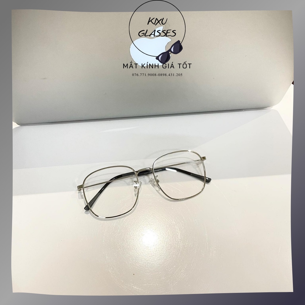 Gọng kính cận vuông Hàn Quốc nam nữ kim loại màu bạc. Tròng kính giả cận 0 độ, chống tia UV Kixu.Glasses
