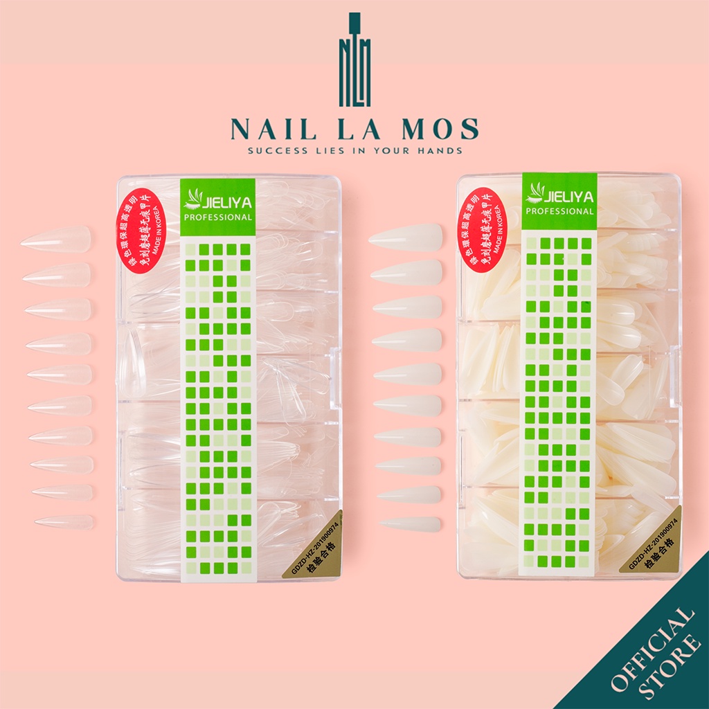 Móng úp phom nhọn Jieliya chính hãng - hộp 500 móng ốp nhựa dẻo phom đẹp đủ size không cần dũa