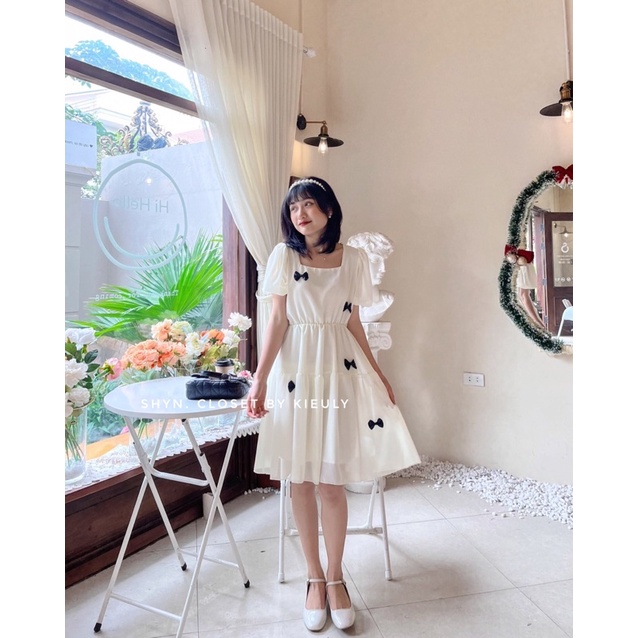 Đầm công chúa .Đầm Voan Tiểu Thư 2 Lớp Đính Nơ Xinh Xắn, Váy Babydoll voan 2 Lớp,Váy trắng tiểu thơ
