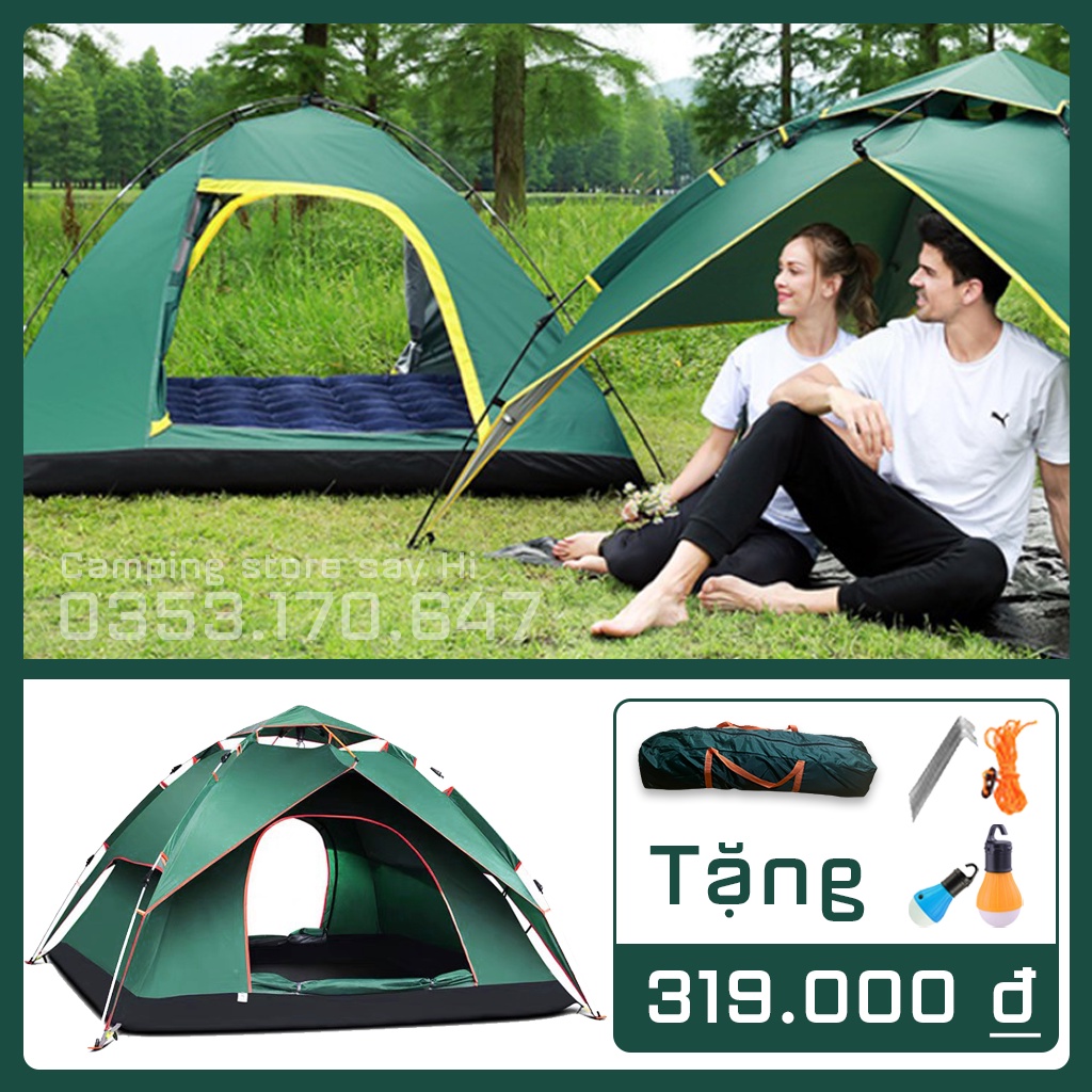 Lều Cắm Trại Lều Dã Ngoại Tự Bung 4-5 Người 2 Cửa 2 Lớp Thông Thoáng Gấp Gọn Nhỏ Gọn Tiện Lợi