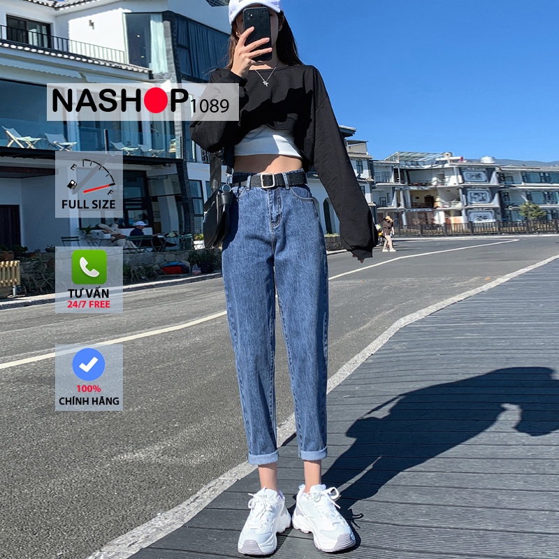 Quần jean bò baggy nữ cạp cao hàng Quảng Châu phong cách Hàn Quốc sành điệu style năm 2021 | BigBuy360 - bigbuy360.vn