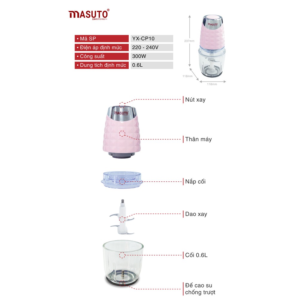 Máy xay sinh tố đa năng Masuto cối 0,6L say thịt đồ ăn dặm tỏi ớt siêu nhuyễn chỉ 10s TẶNG VOUCHER 40K