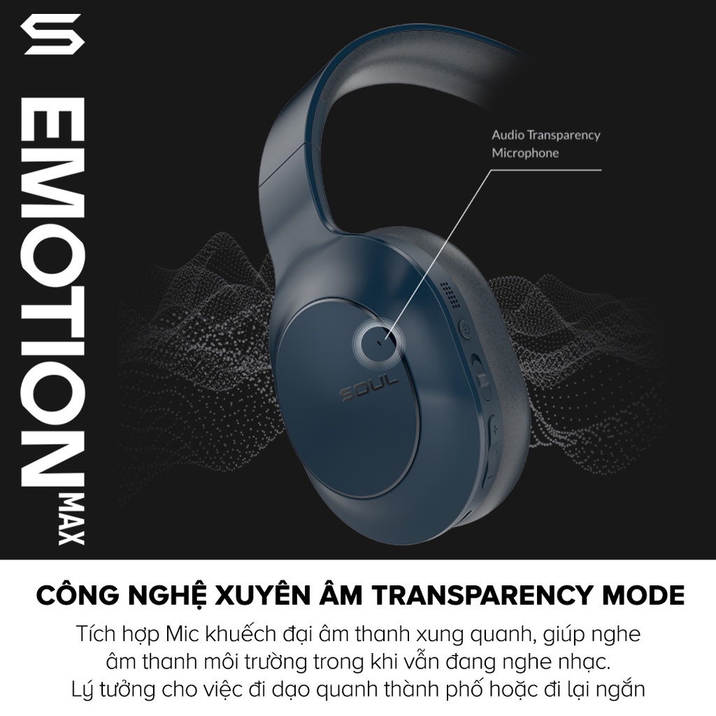 【Giao Hỏa Tốc】Tai Nghe Headphone Bluetooth SOUL Emotion Max, Chống Ồn ANC, BT 5.0, Driver 40mm QUALCOMM CVC 8.0