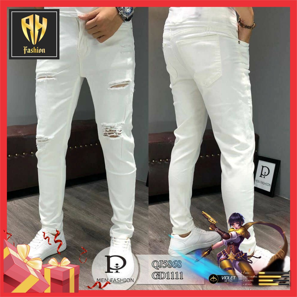 Quần jean nam đen chất bò rách gối cao cấp co giãn 2 màu giá rẻ mẫu mới nhất AHFASHION | BigBuy360 - bigbuy360.vn