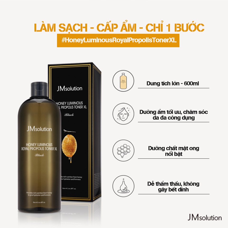 Nước Hoa Hồng Cấp Ẩm, Làm Dịu, Dưỡng Trắng Da Jm Solution Toner XL 600ml