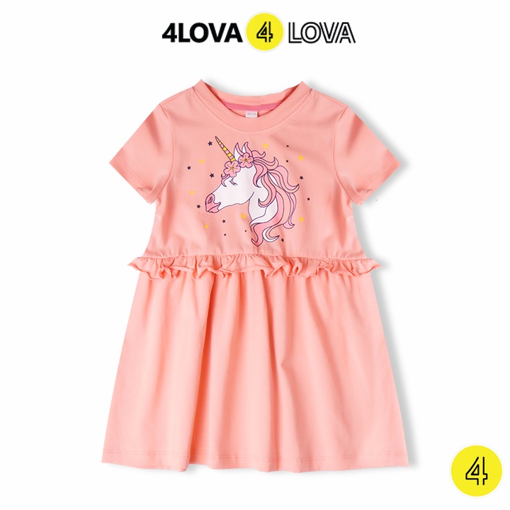 Váy bé gái cộc tay 4LOVA chất cotton hình dễ thương hàng chính hãng