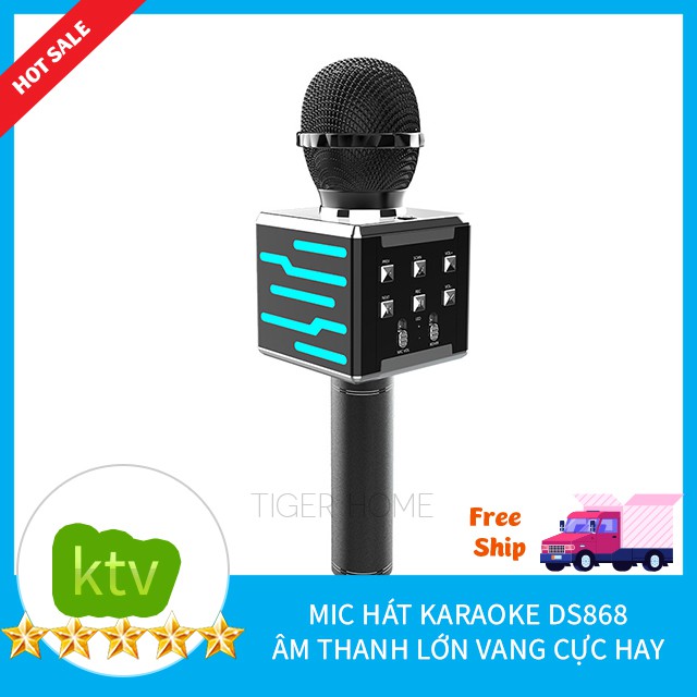 Mic Hát Karaoke DS868 Kiêm Loa Bluetooth hát qua Tv, Điện Thoại , Máy Tính kết nối ra loa thùng model 2020 Loại Xịn