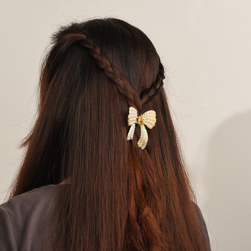 Kẹp Tóc Nơ Đính Ngọc Trai Bằng Hợp Kim Thời Trang Dành Cho Nữ