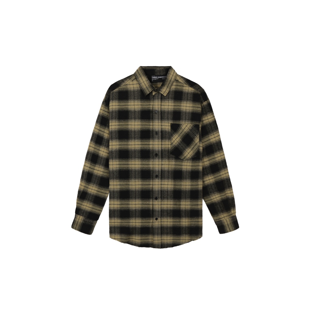 Áo Sơ Mi Sọc Đen Vàng Phối Khăn Flannel Khăn Badana Sau Lưng Chất Liệu Cotton Thoải Mái Phong Cách Đường Phố