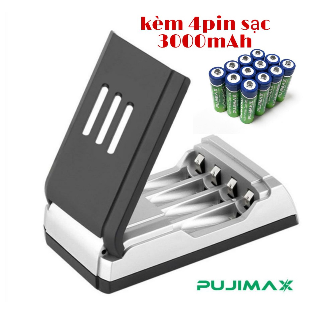 Bộ sạc pin AA, AAA LCD-002 kèm 4pin sạc AA 3000mAh tốc độ cao hiển thị vạch pin trên màn hình