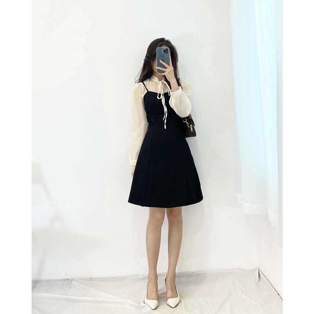 (FREESHIP) Set váy 2 dây áo voan tiểu thư Miho house