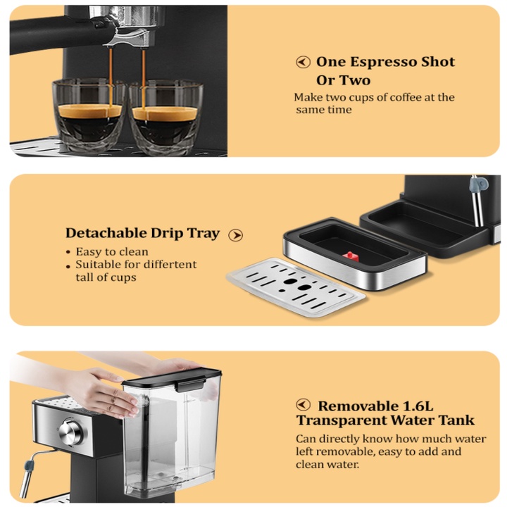 Sản Phẩm Máy pha cà phê Espresso CM6863, 850W. Thương hiệu cao cấp đăng ký tại USA (Mỹ) BioloMix - CHÍNH HÃNG BẢO HÀNH 1