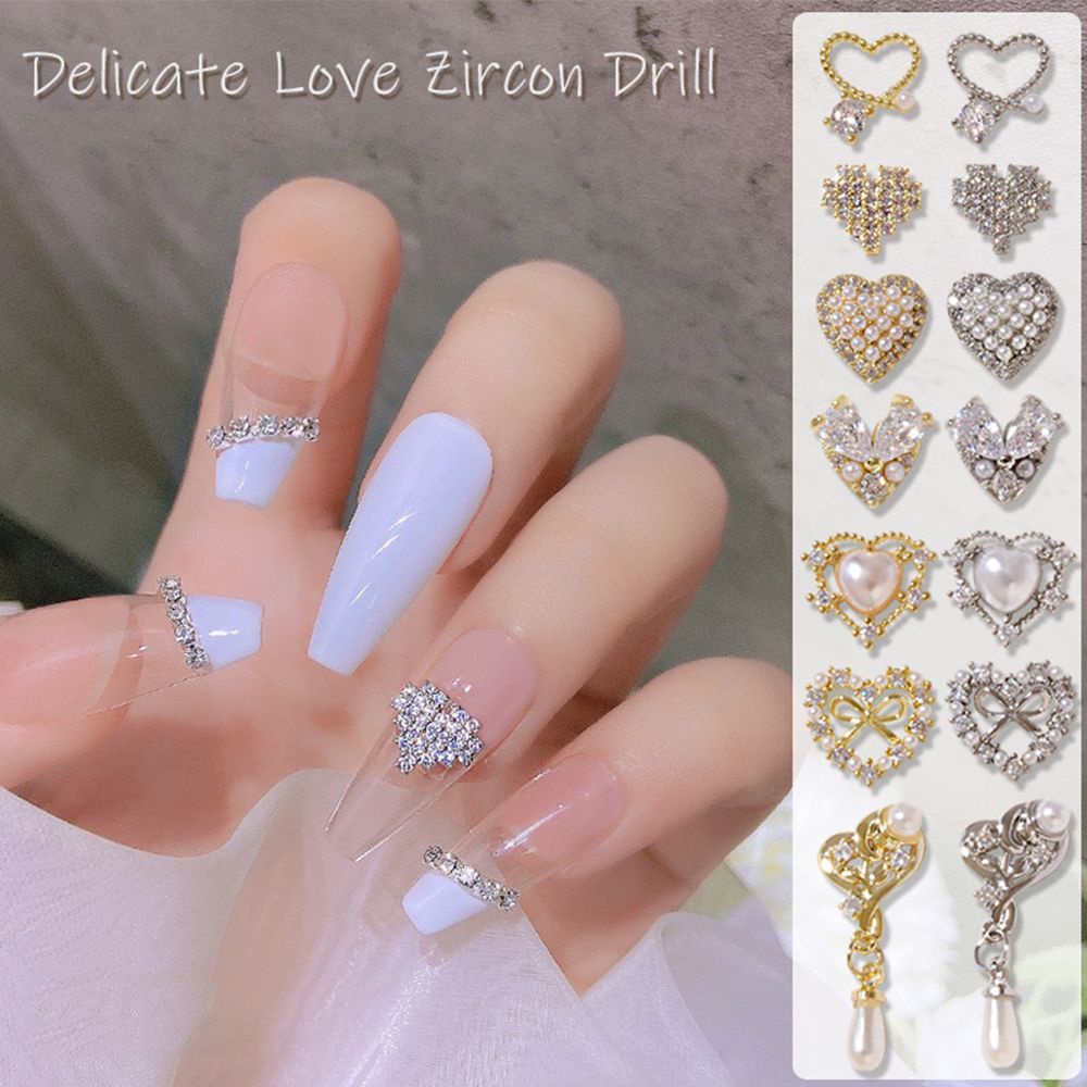 Miếng Dán Trang Trí Móng Tay 3D OKDEALS|Trang Trí Móng Tay Trái Tim|Mặt Dây Chuyền Đính Đá Zircon Mới