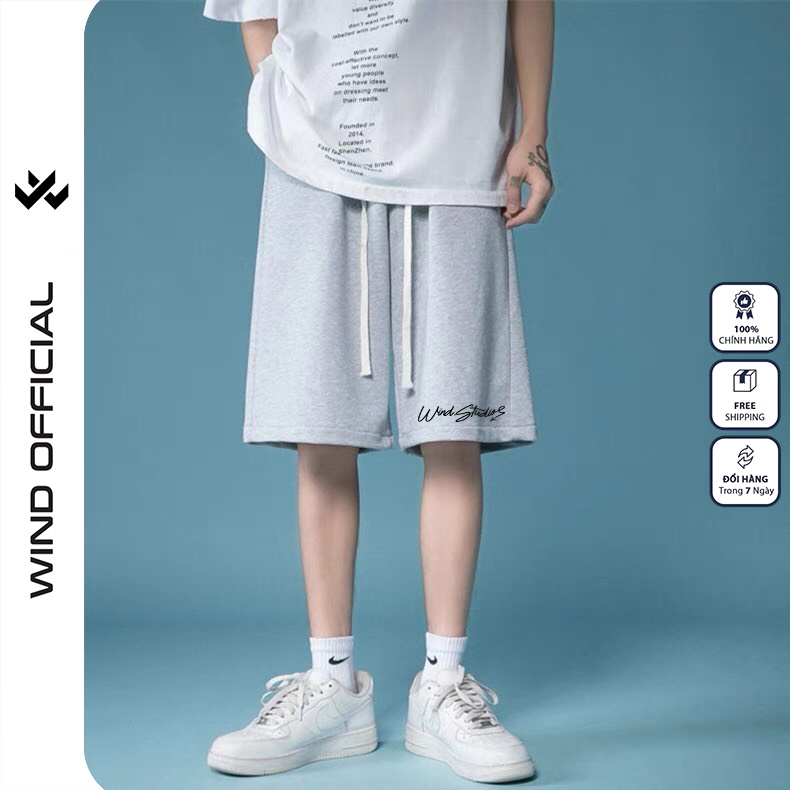 Quần short thun nam nữ WIND unisex ống rộng SIGNATURE đùi lửng ngố thời trang mặc nhà