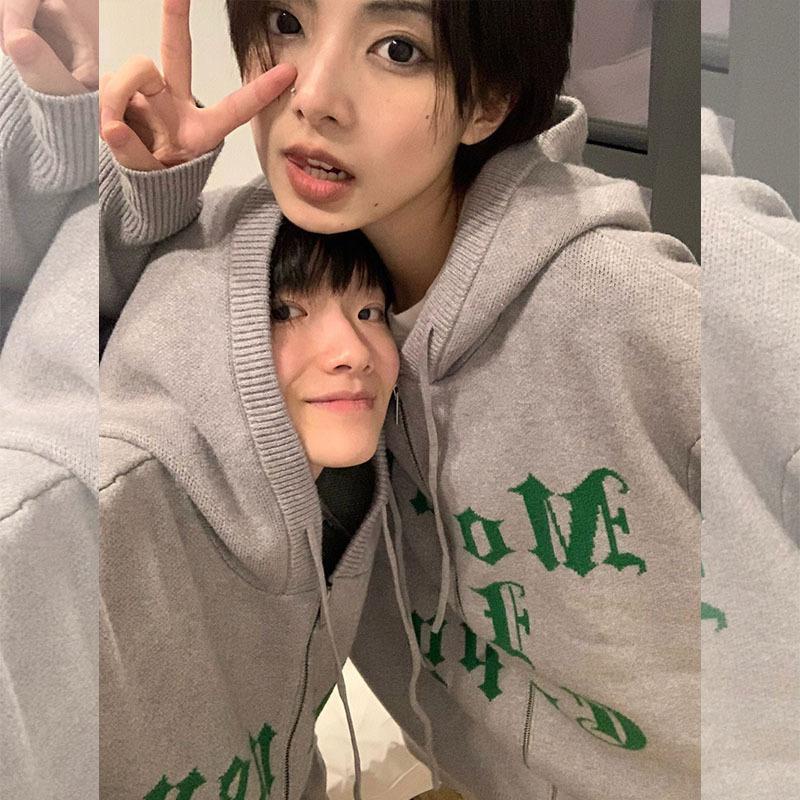 ۞✣Áo Khoác Sweater Phong Cách Retro Nhật Bản Thu Đông Cho Cặp Đôi