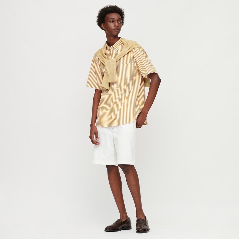 Áo sơ mi polo nam cộc tay kẻ sọc dọc thời trang của Uniqlo