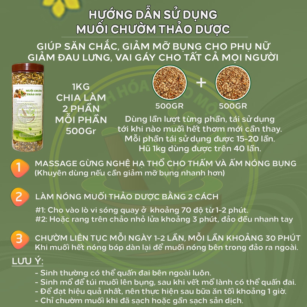 Muối chườm bụng sau sinh thảo dược, 8 nguyên liệu. Giảm mỡ bụng, mờ rạn cho phụ nữ sau sinh. Hộp 1kg