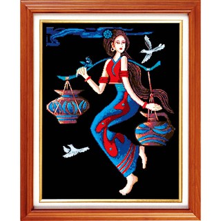 (ĐÃ ĐÍNH) Tranh đính đá thành phẩm CÔ GÁI DÂN TỘC TÂY NGUYÊN 55x70cm AH71822 AH71381