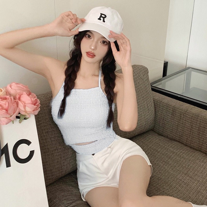 Áo Croptop Dệt Kim Không Tay Màu Sắc Đơn Giản Quyến Rũ Phong Cách Hàn Quốc