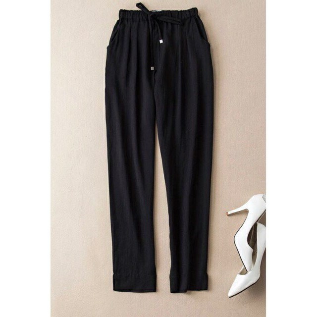 quần baggy nữ xẻ gấu chất đũi chun lạnh