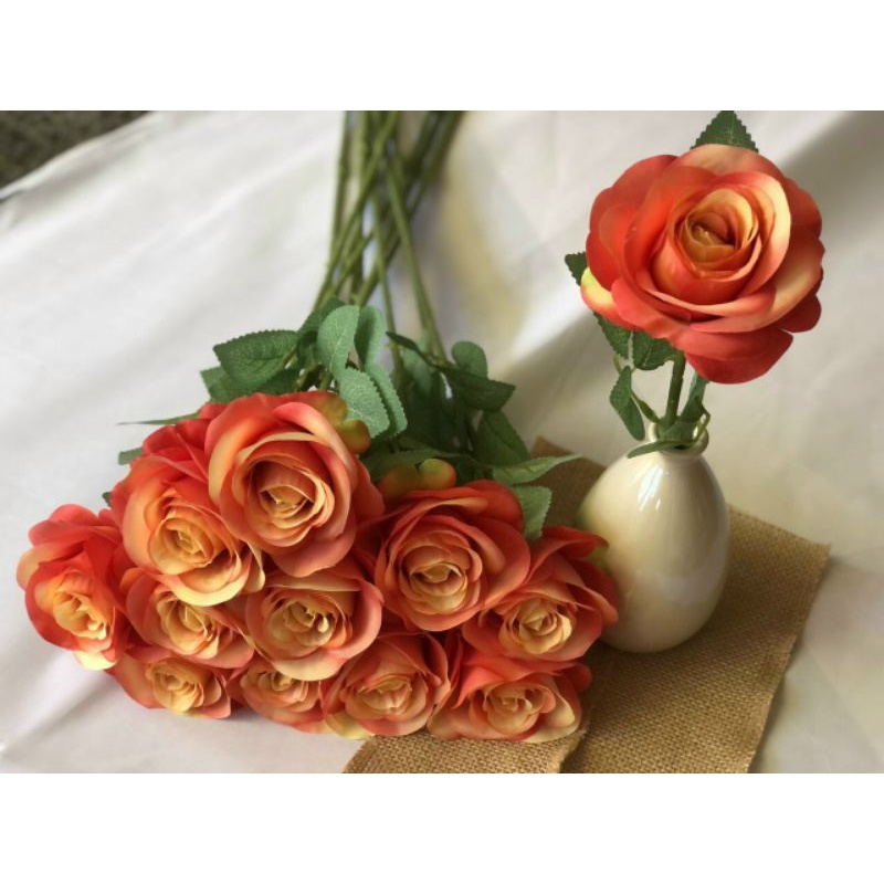 Cành hồng 1 bông,hồng lụa hàn mỹ  thuật trang trí