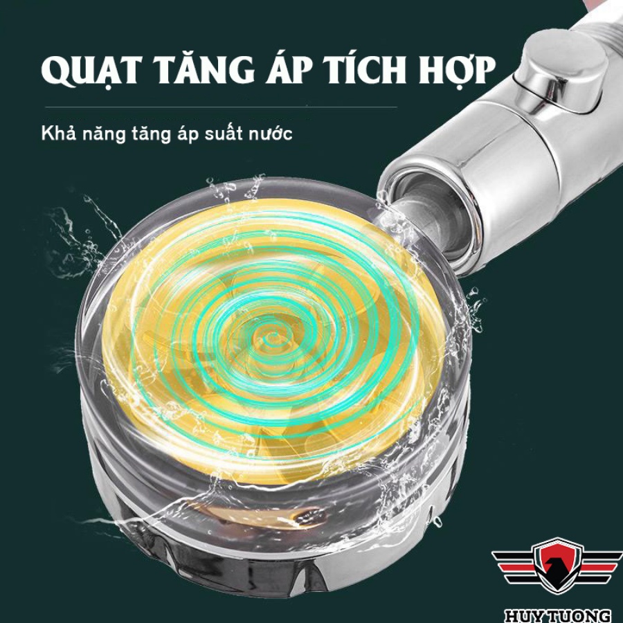 Tay vòi sen tắm cánh quạt tích hợp xoay 360 độ, phím đẩy on/off thông minh - HUY TUONG