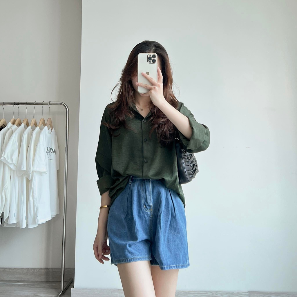 Sơ mi xanh lá nhãn thời trang nữ Miho house