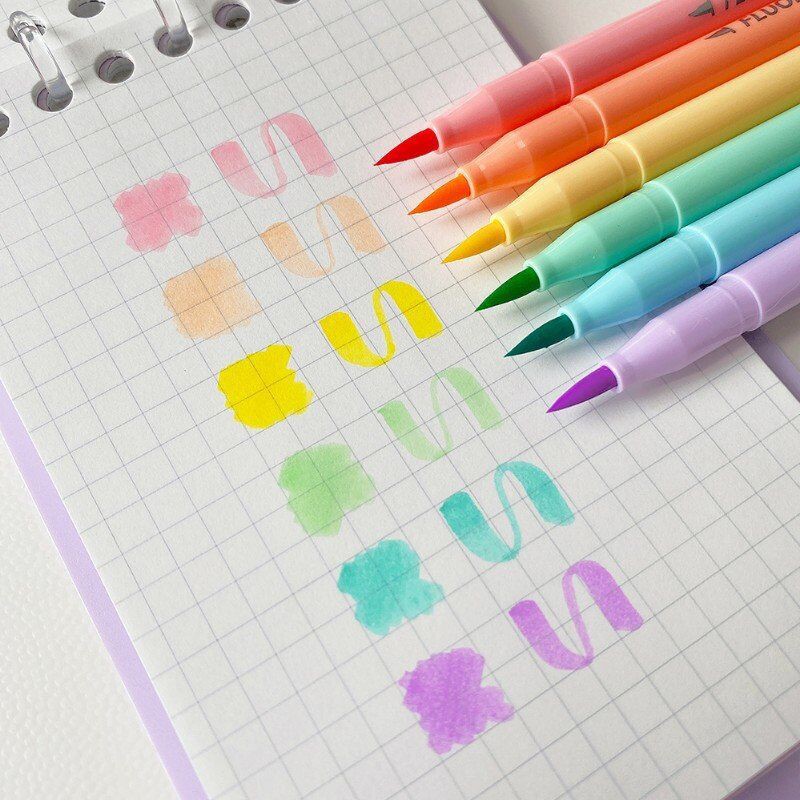Bộ 6 bút brush viết calligraphy fluorescent pen chuyên dùng take note đầu - ảnh sản phẩm 4