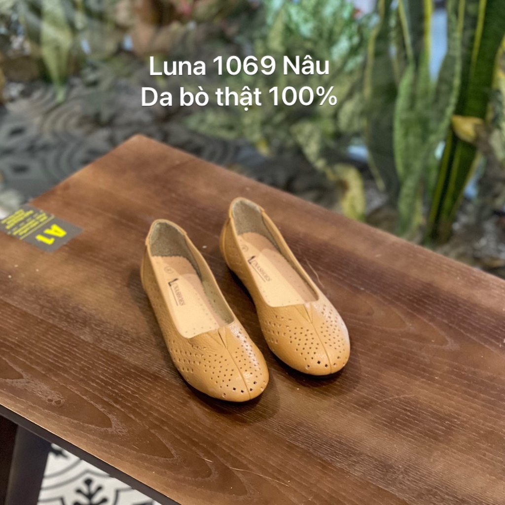 Giày bệt nữ, giày búp bê nữ da bò Lunashoes 1069 màu đen nâu trắng vàng bảo hành 24 tháng 1 đổi 1 giày búp bê