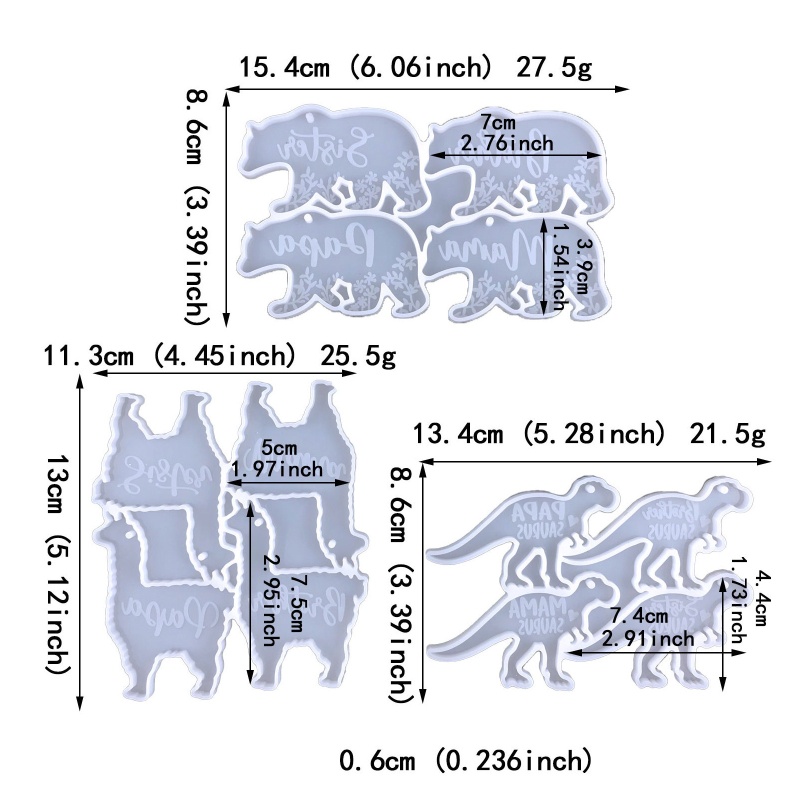 Sa Khuôn Silicone Làm Móc Khóa Hình Động Vật / Gấu / Khủng Long Sáng Tạo