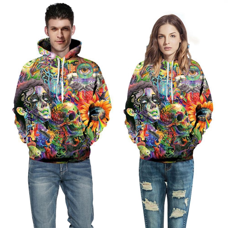 Áo khoác hoodie tay dài có nón đội đầu họa tiết màu sắc phong cách 3D cho nam và nữ